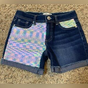 Jordache Girls Size 10 Denim Shorts Flip Sequin Distressed Roll Cuff